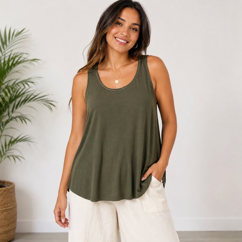 Chicos‎ The Ultimate Tee Olive Green Tank Top Scoop Neck Metallic Trim XXL 4
